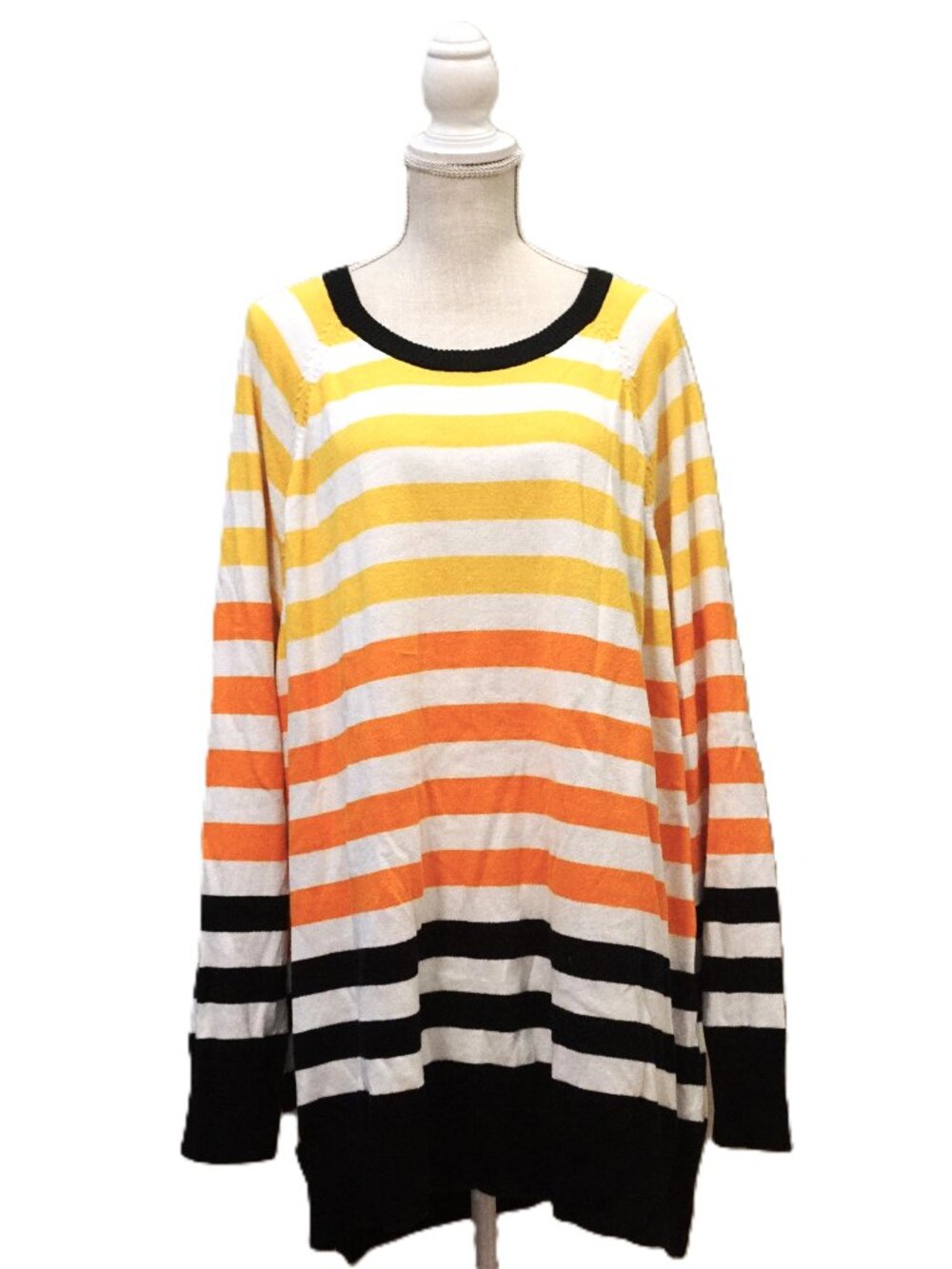 Torrid Tunic Sweater White, Yellow, Orange & Black Striped Oversized Women’s 3X